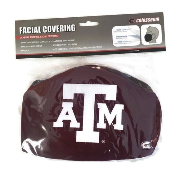 Colosseum NCAA Texas A&M Aggies Licensed Face Covering 2 Pack Reusable Maroon - Picture 3 of 3